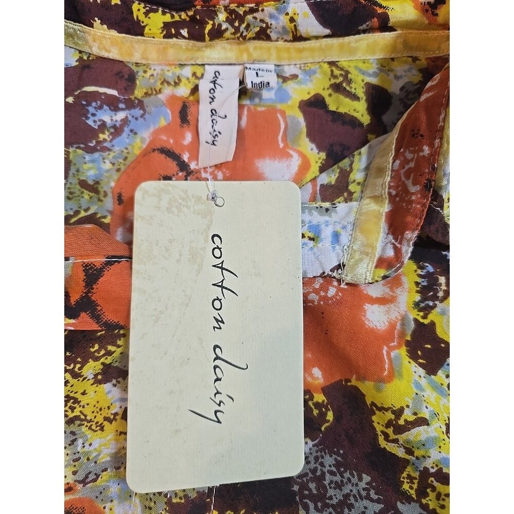 Cotton Daisy Button Down Shirt Lightweight roll‎ tab sleeves Hipster Size L New - Picture 5 of 16